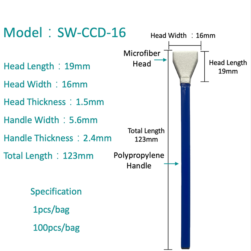 SW-CCD-16 먼지가없고 온화한 렌즈 마이크로 화이버 면봉