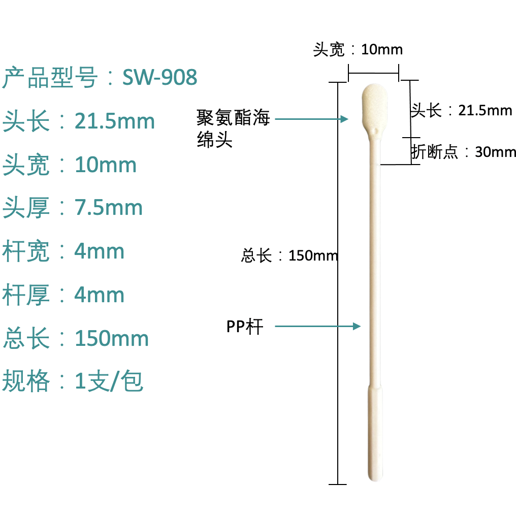 분리점이 있는 SW-908 폴리우레탄 폼 팁 어플리케이터